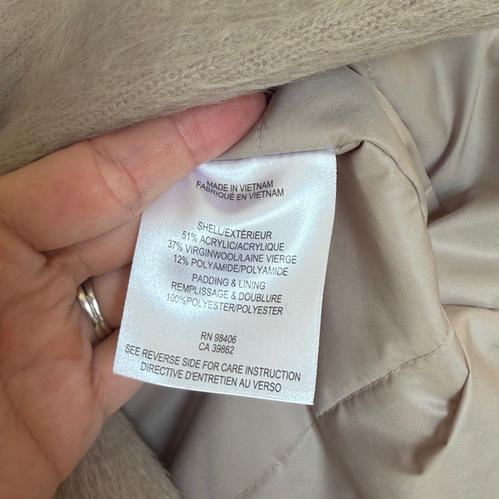 THEORY Long Faux Fur Vest stand collar taupe tan small - Picture 6 of 7